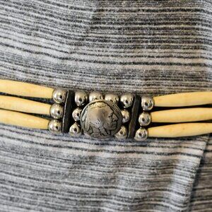 Buffalo Indian Head Nickle and  3 Strand Hairpipe Bone Leather Belt